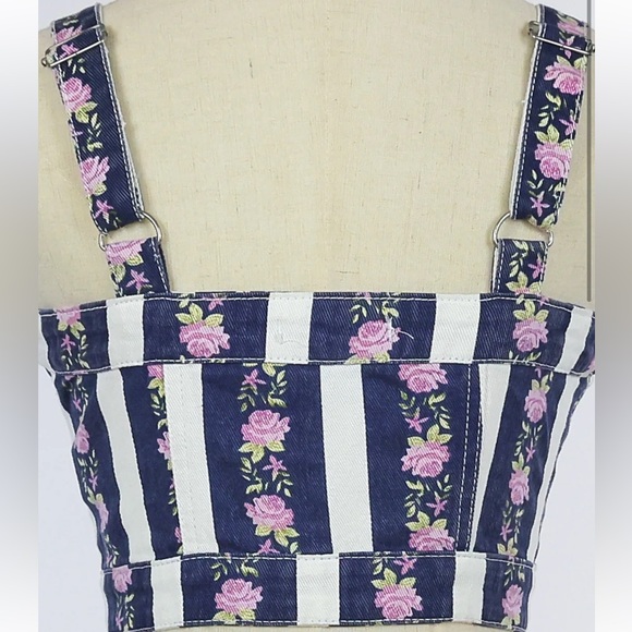 Forever 21 Floral Denim Print Bustier Style Crop Top - Picture 3 of 7